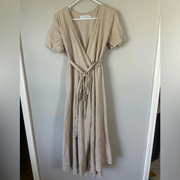 Mantaikotai Beige Lisbon Linen Wrap Dress Lisbon S - Picture 4 of 6